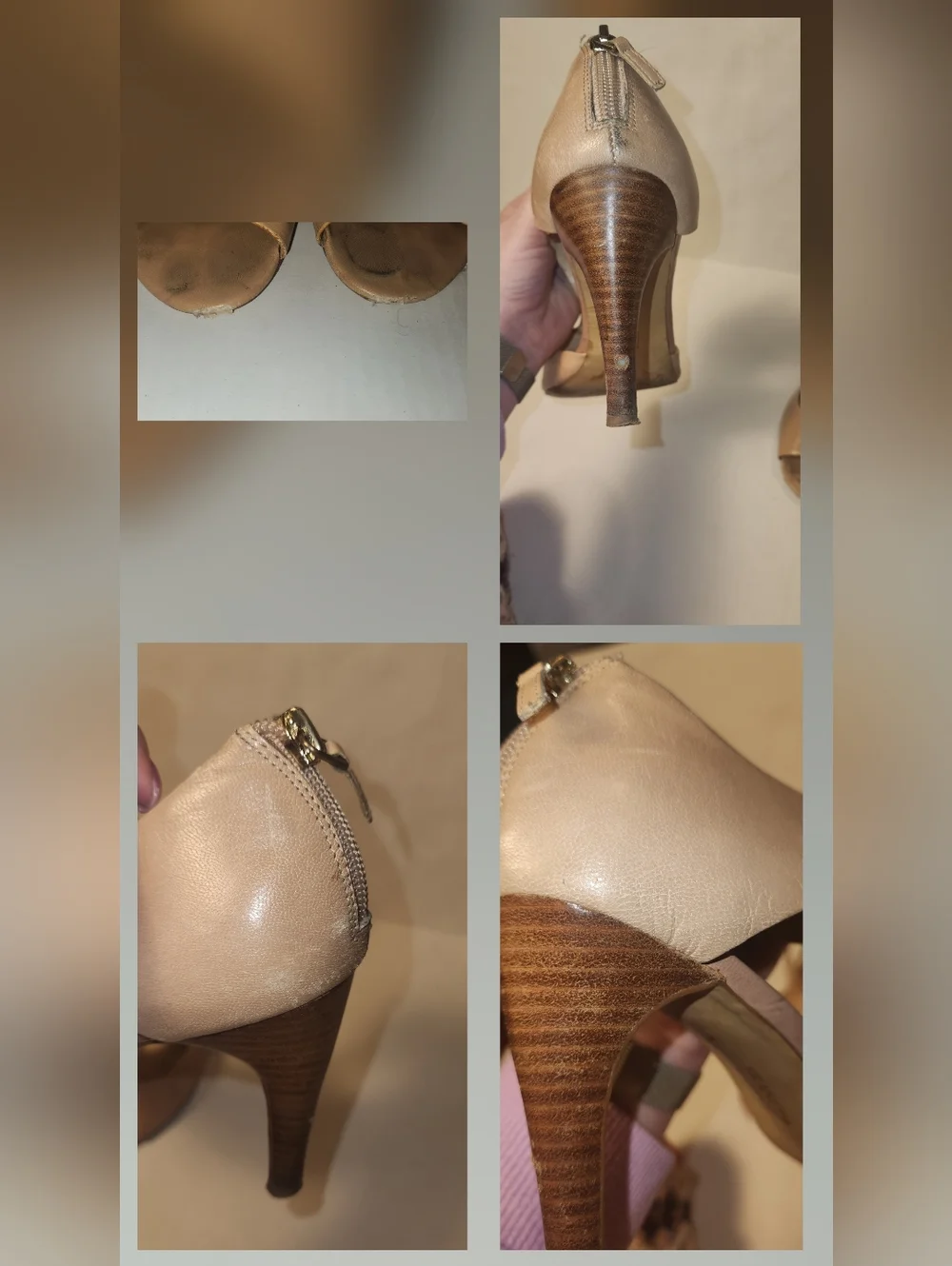 Franco Sarto Alloy Nude Leather Peep-Toe T-strap High Heels Sandals 8